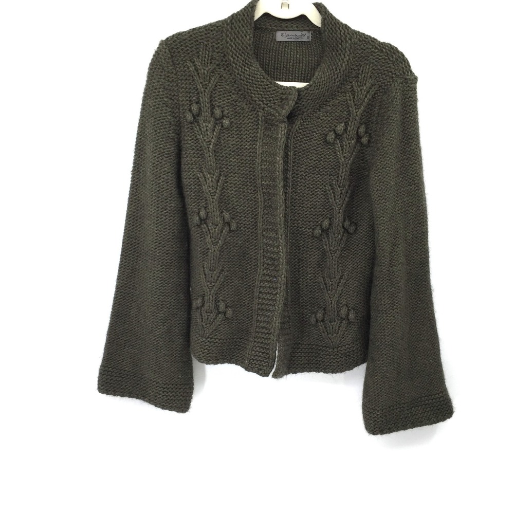 Elsamanda alpaca wool blend cardigan sweater gobblincore lagenlook green boho S
